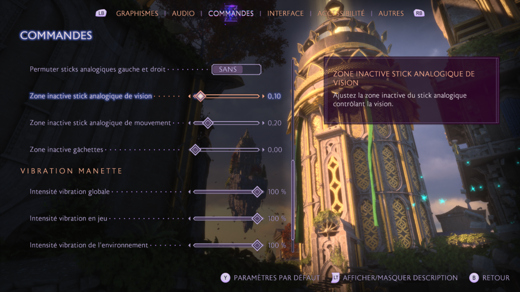 The Controls Menu can also be used to set internal and external joystick deadzones.