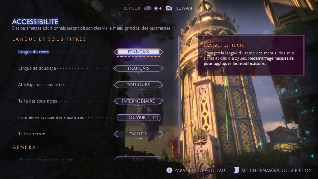 The Accessibility Menu lets you choose text and audio language.