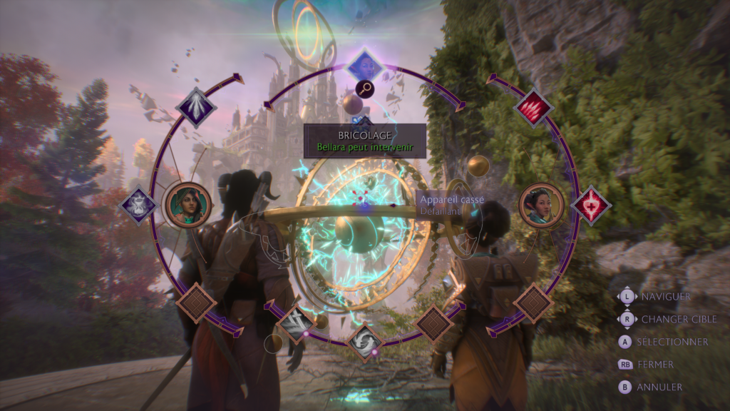 Bellara needs to activate an artifact. In the interface, this skill is located at the top.